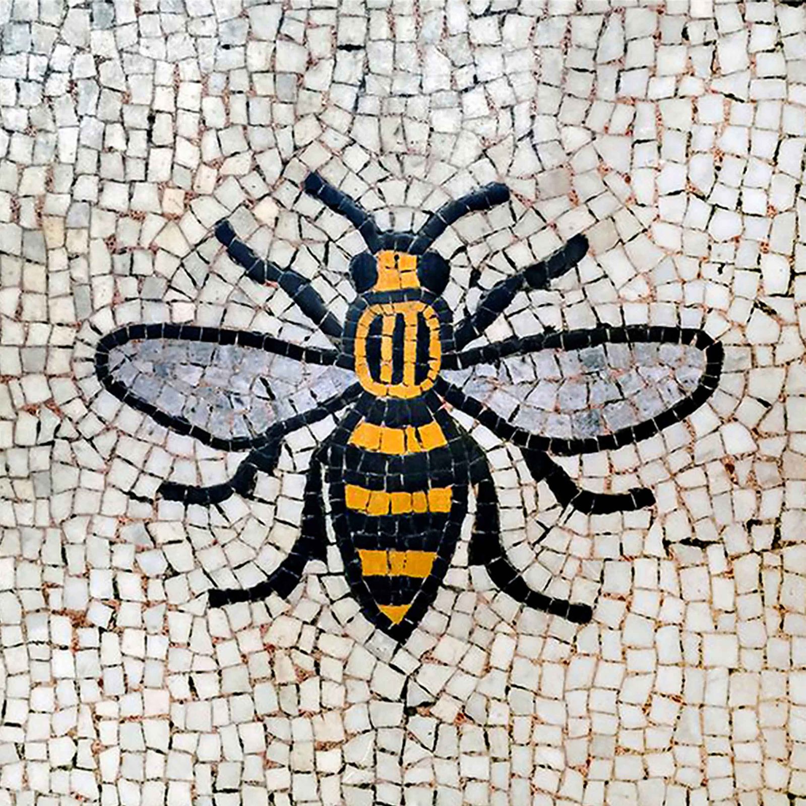 Manchester worker bee in black and gold mosaic, framed print