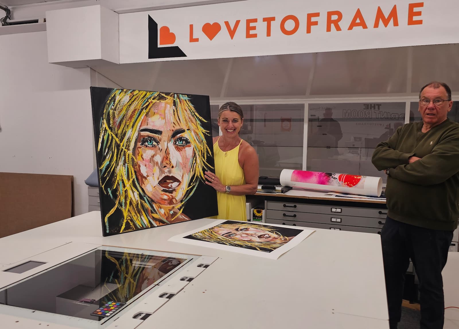 Original painting being prepared for fine art scanning