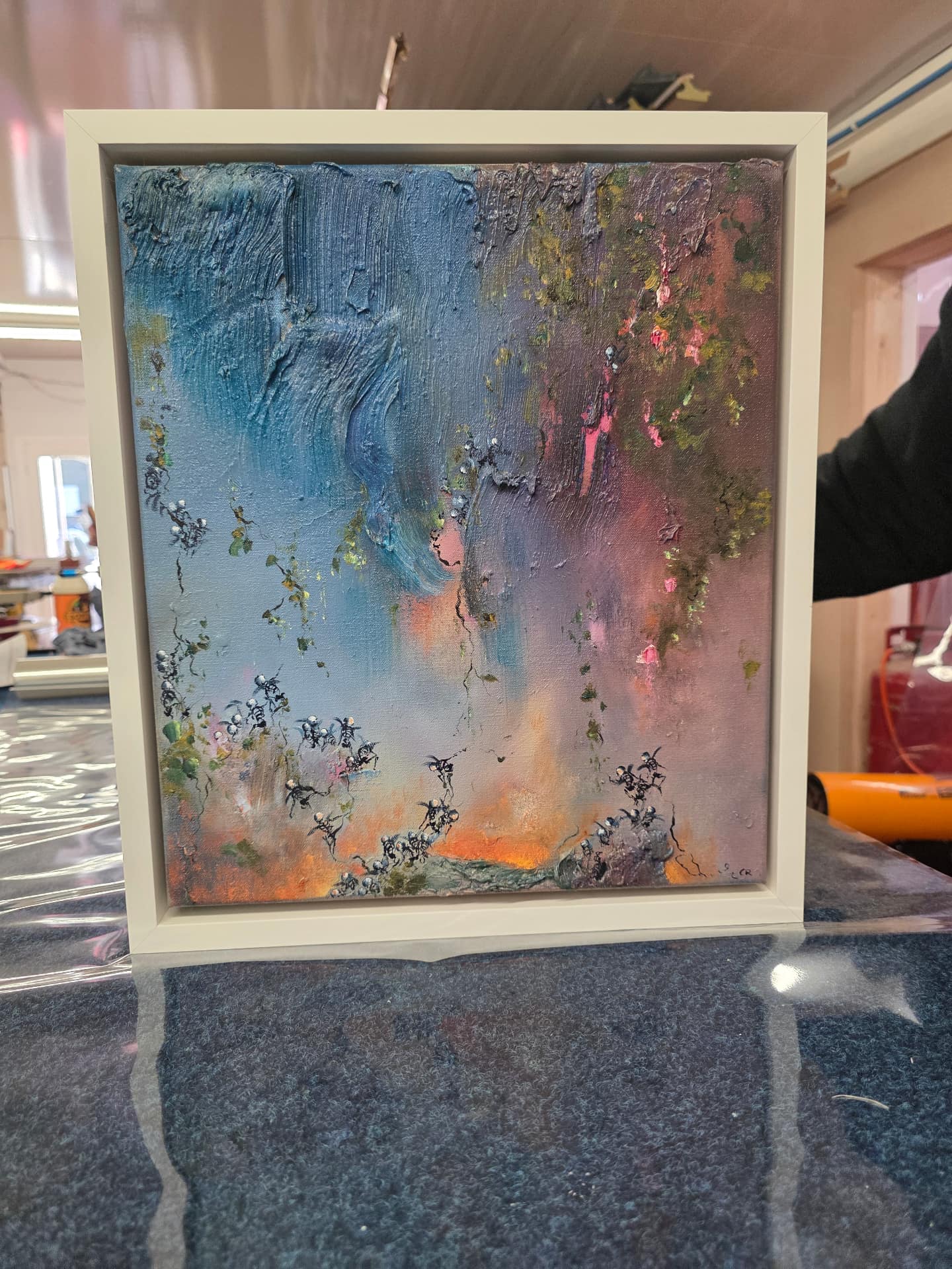Hand-stretched and framed to suit.