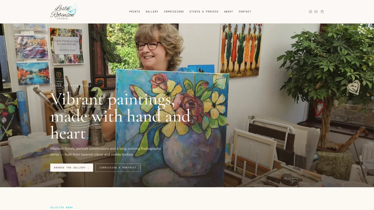 The Leslie Robinson Studio website, built by Love To Frame