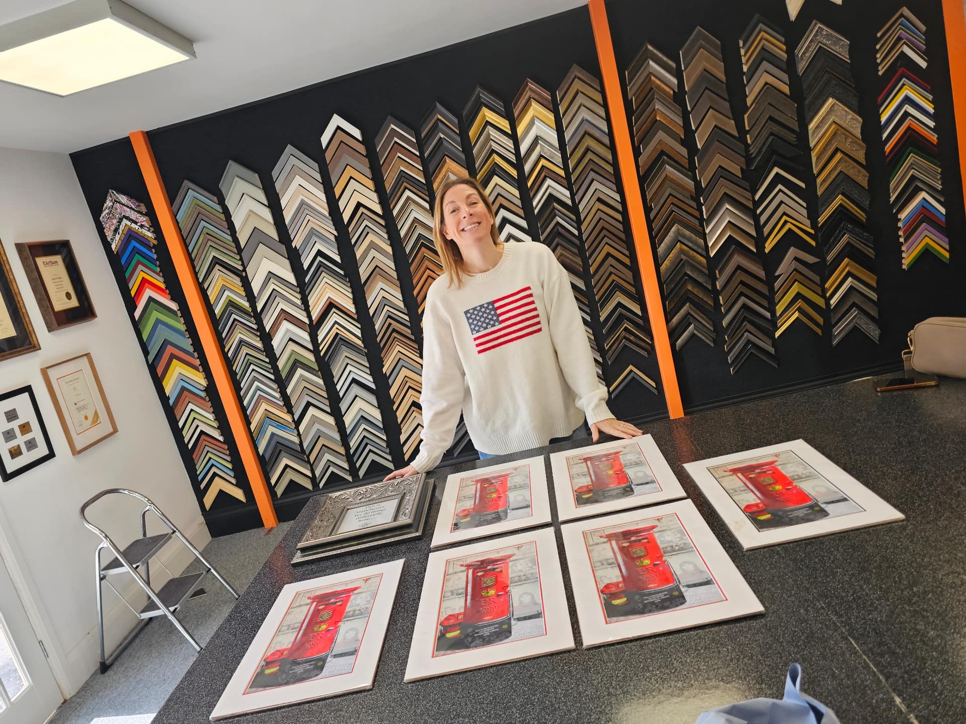 Mounted prints and hundreds of moulding samples in the Love to Frame workshop